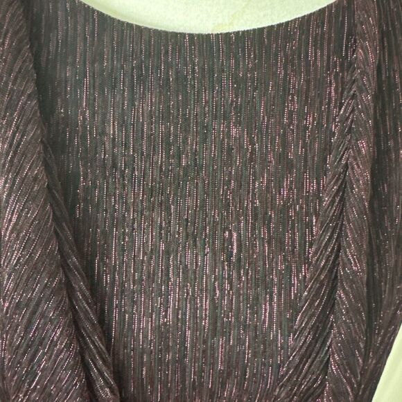 Womens Sz 6 Burgundy Metallic Sheath Dress Draped Overlay Party Elegant Evening - Picture 16 of 16